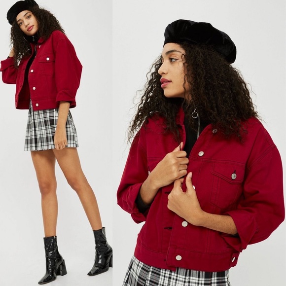 topshop red denim jacket